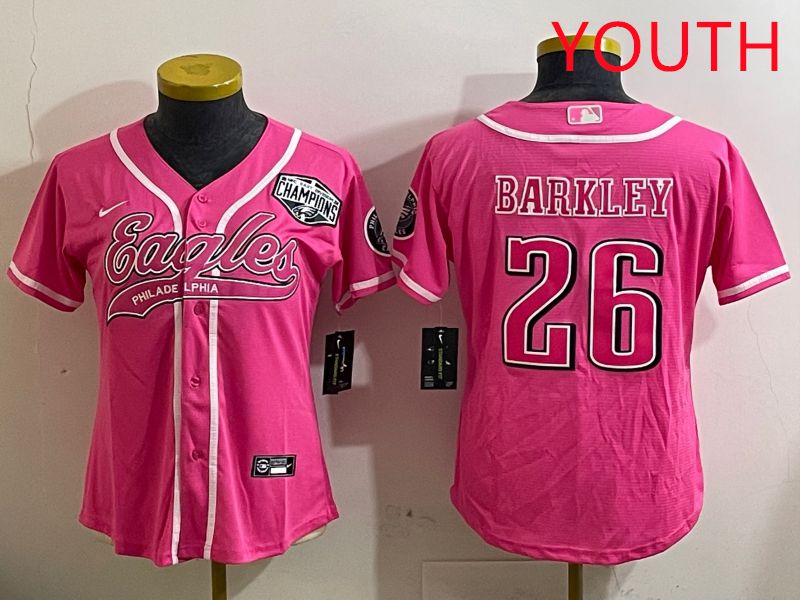 Youth Philadelphia Eagles #26 Barkley Pink Jointly Name 2025 Nike Limited NFL Jersey style 4->youth nfl jersey->Youth Jersey